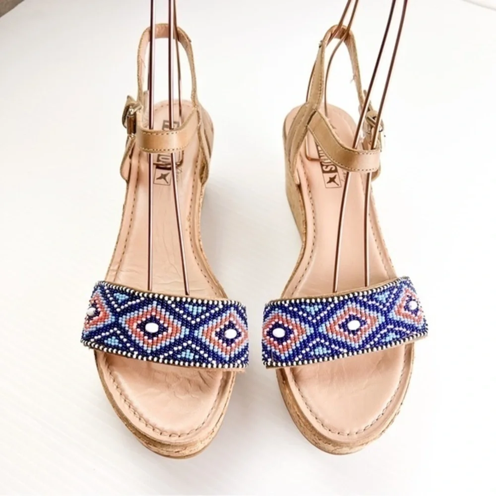 Pikolinos Womens Brown Punta Cana Sandals Size 40 Beaded Cork Platform Shoes